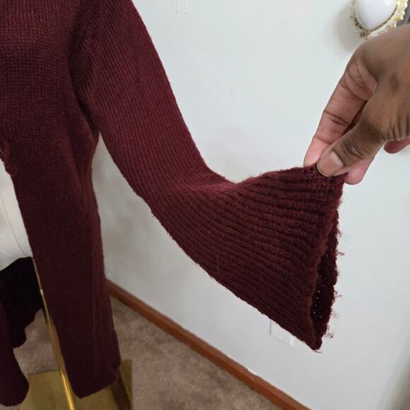 Rave Womens Vintage Y2K Knit Tie-Front Cardigan M Wool-Blend Long Sweater Maroon - Picture 3 of 10